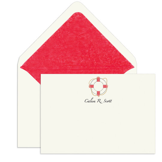 Red Life Preserver Engraved Motif Flat Note Cards